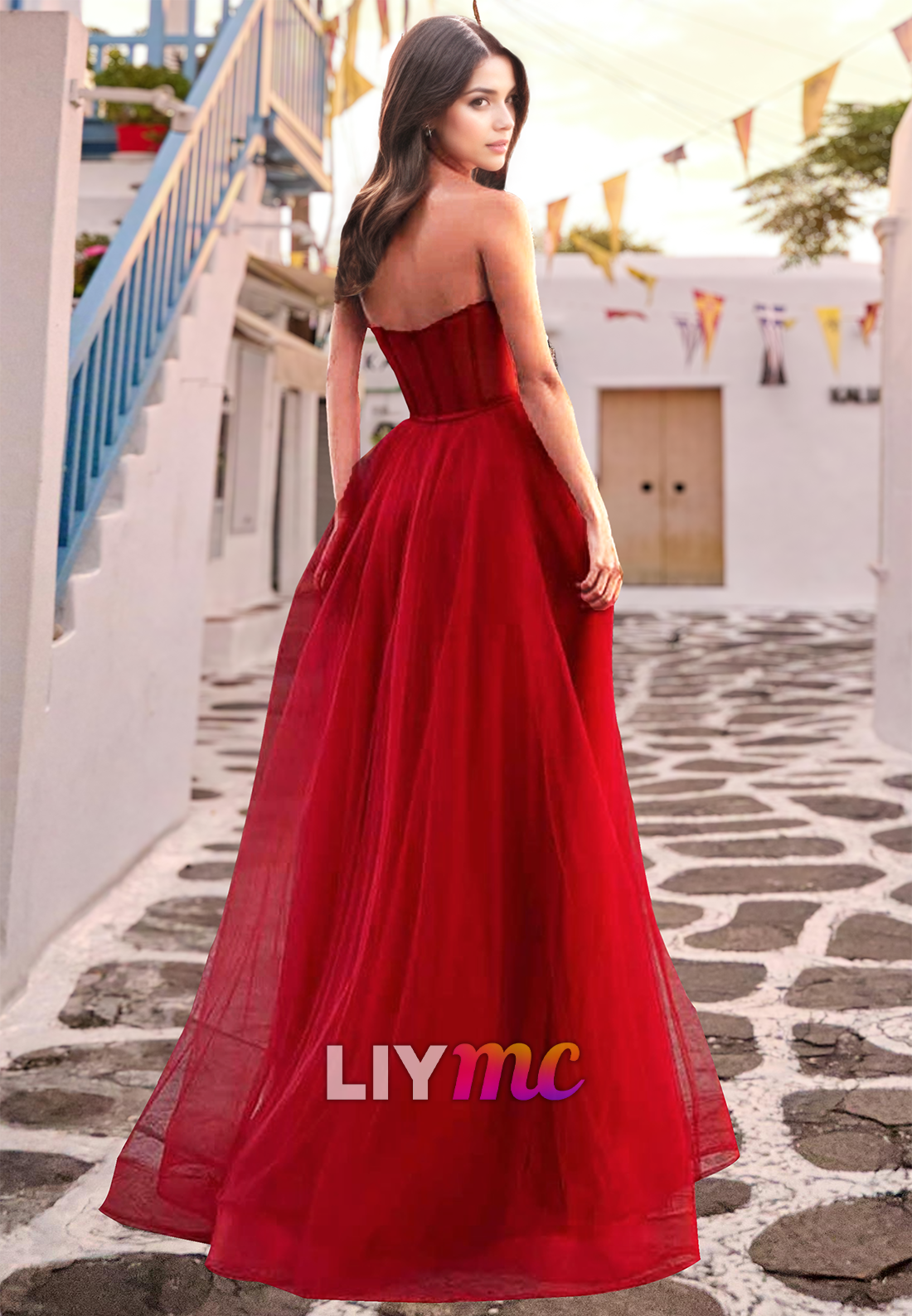 Sweetheart Strapless High Slit Pleated A-Line Prom Dress