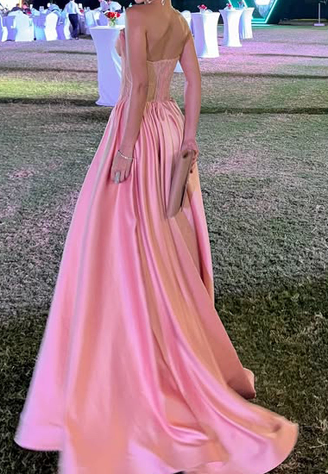 Sweetheart Strapless Lace Appliques Pleated A-Line Evening Dress