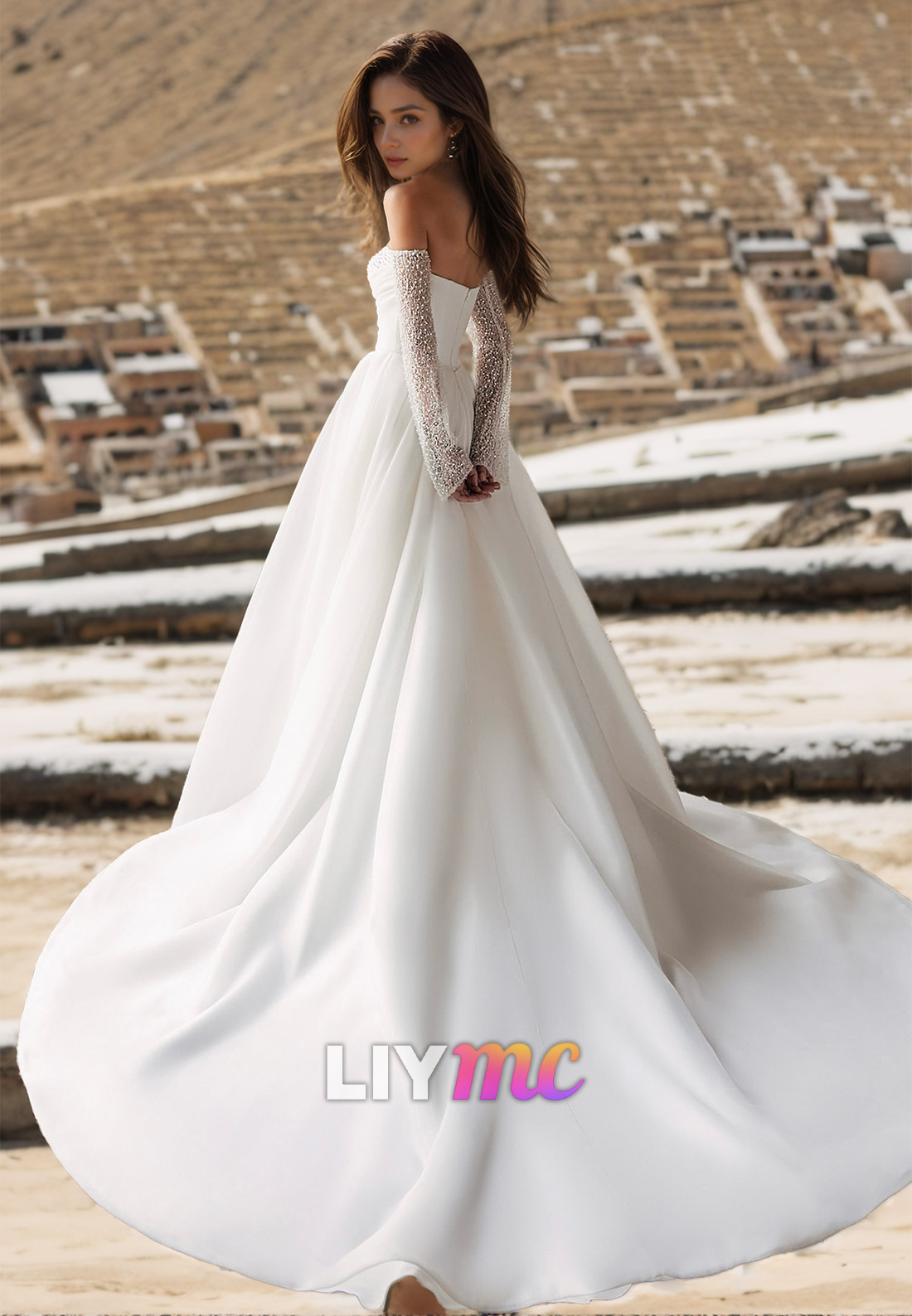 Sweetheart Strapless Pearl Beaded Ball Gown Wedding Dress