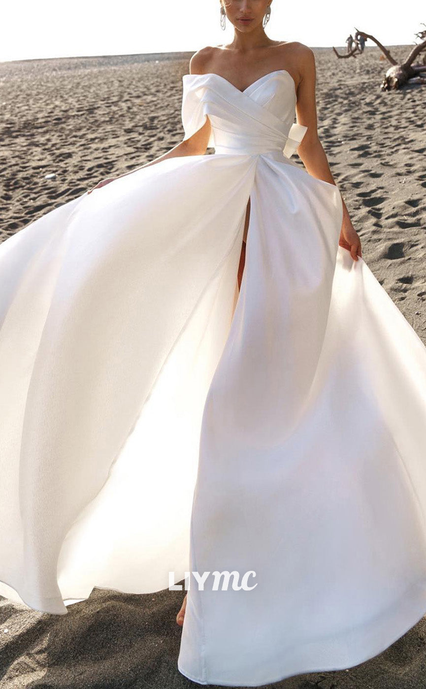 LW858 - Sweetheart Strapless Pleated Bowknot High Slit Pleated A-Line Liymc LW858 - Sweetheart Strapless Pleated Bowknot High Slit Pleated A-Line Liymc