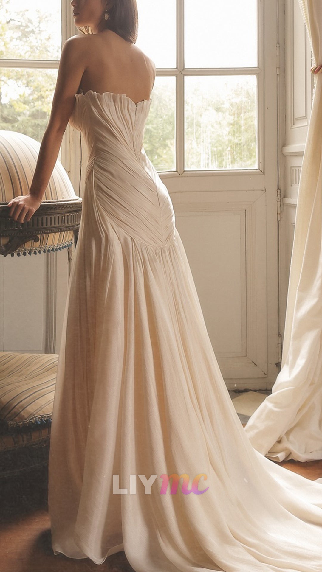 Sweetheart Strapless Pleated Side Slit A-Line Wedding Dress