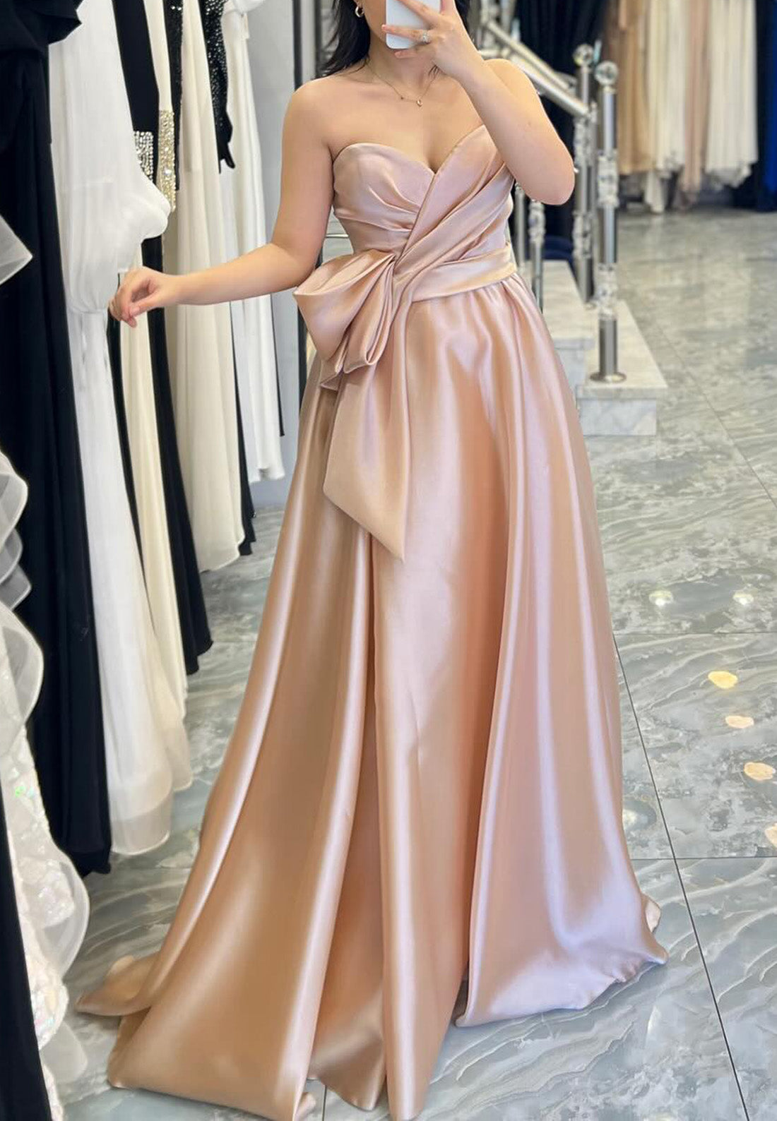 Sweetheart Strapless Pleated Sleek A-Line Evening Dress