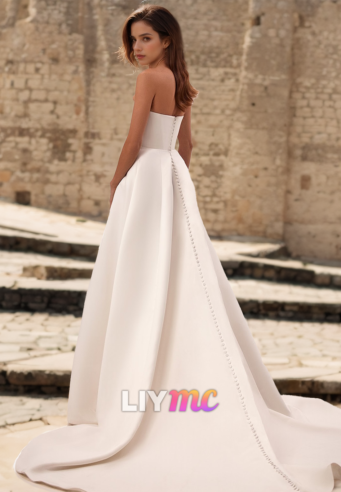 Sweetheart Strapless Pleated Sleek Satin Side Slit A-Line Wedding Dress