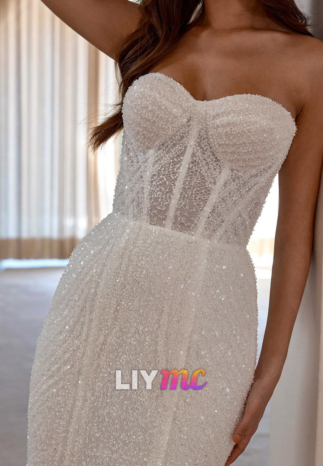 LW958 - Sweetheart Strapless Sparkly Mermaid Beach Wedding Dress