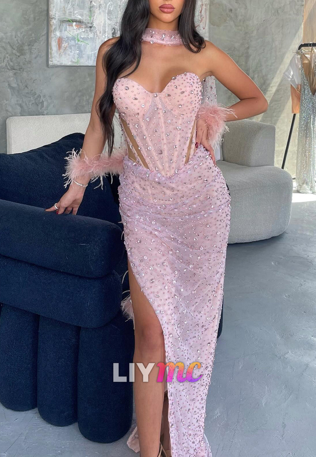 Sweetheart Strapless Sparkly Pleated Sheath Prom Dress