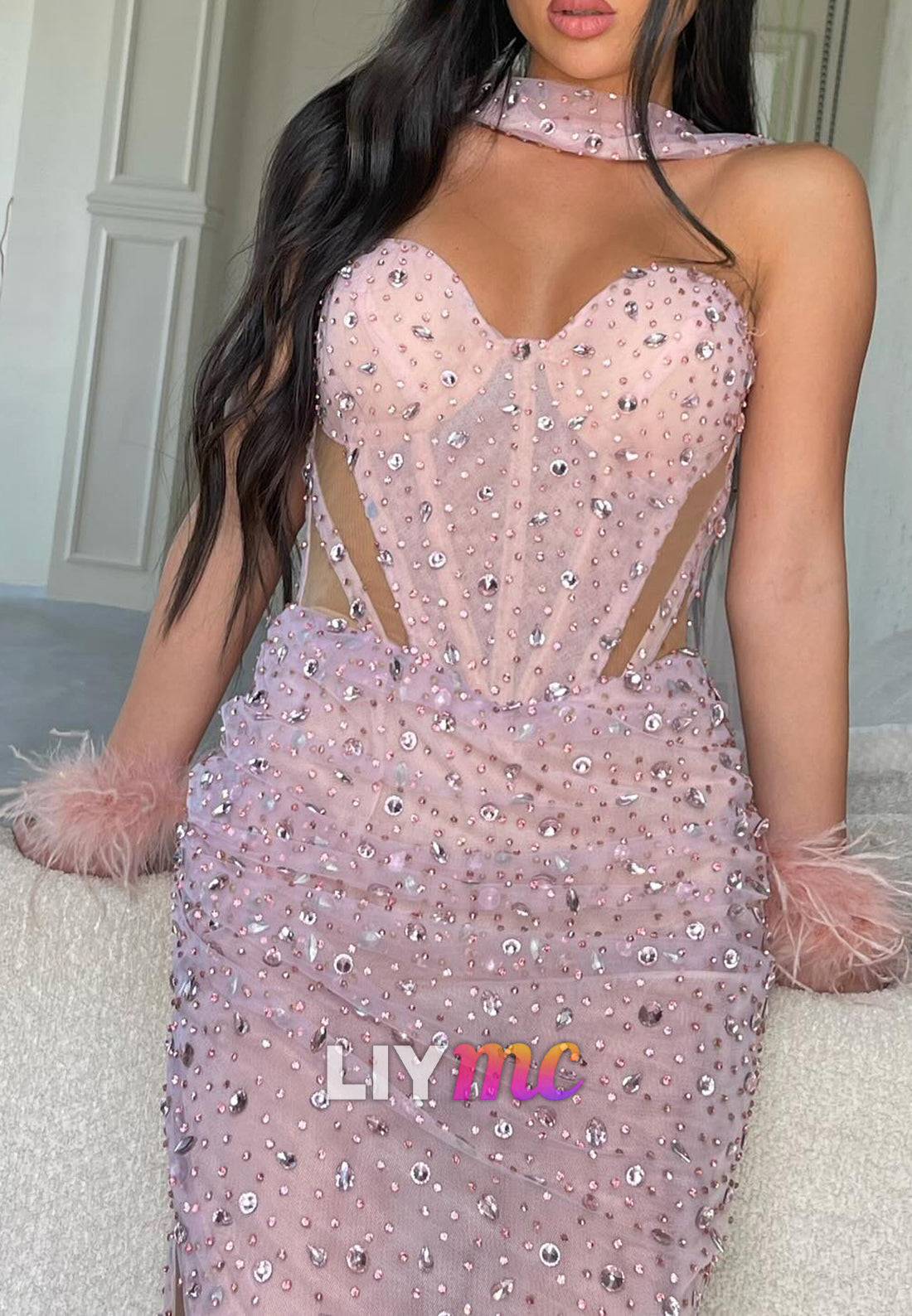 Sweetheart Strapless Sparkly Pleated Sheath Prom Dress