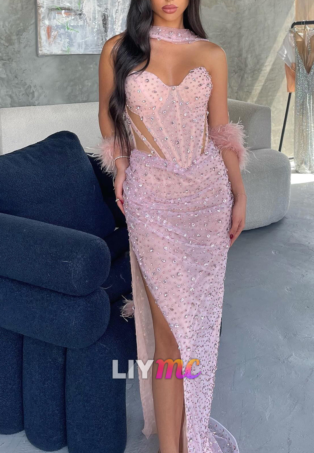 Sweetheart Strapless Sparkly Pleated Sheath Prom Dress