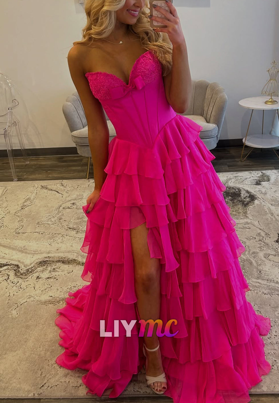 Sweetheart Strapless Tiered Chiffon A-Line Prom Dress