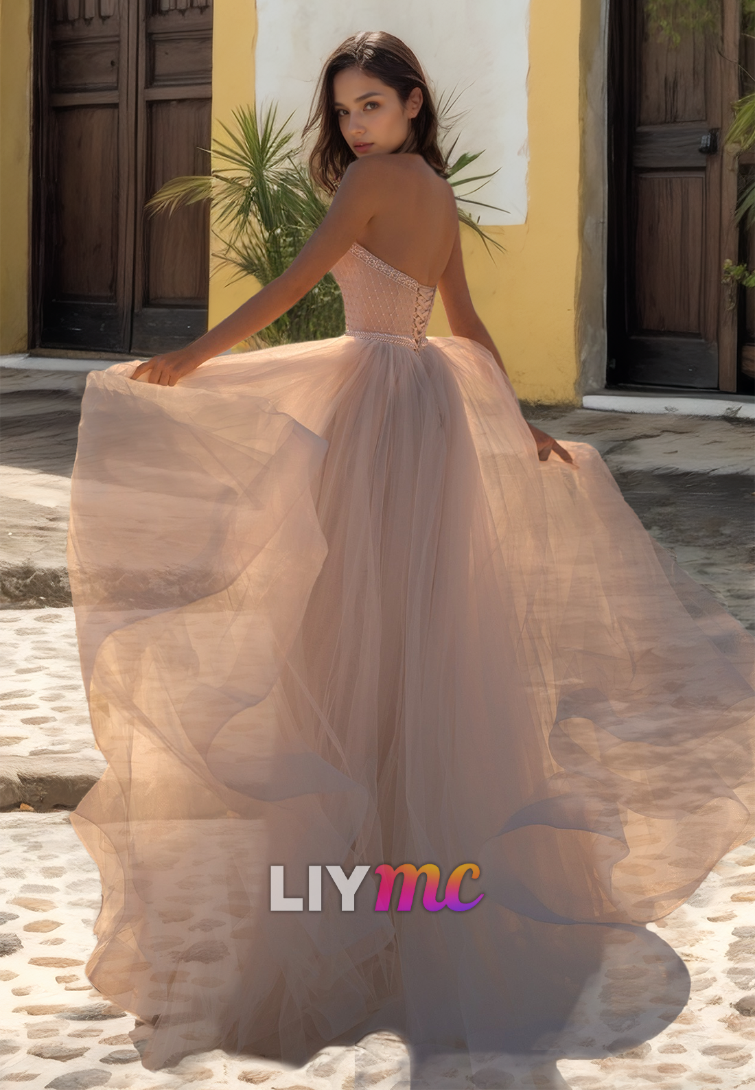 Sweetheart Strapless Tulle A-Line Boho Wedding Dress