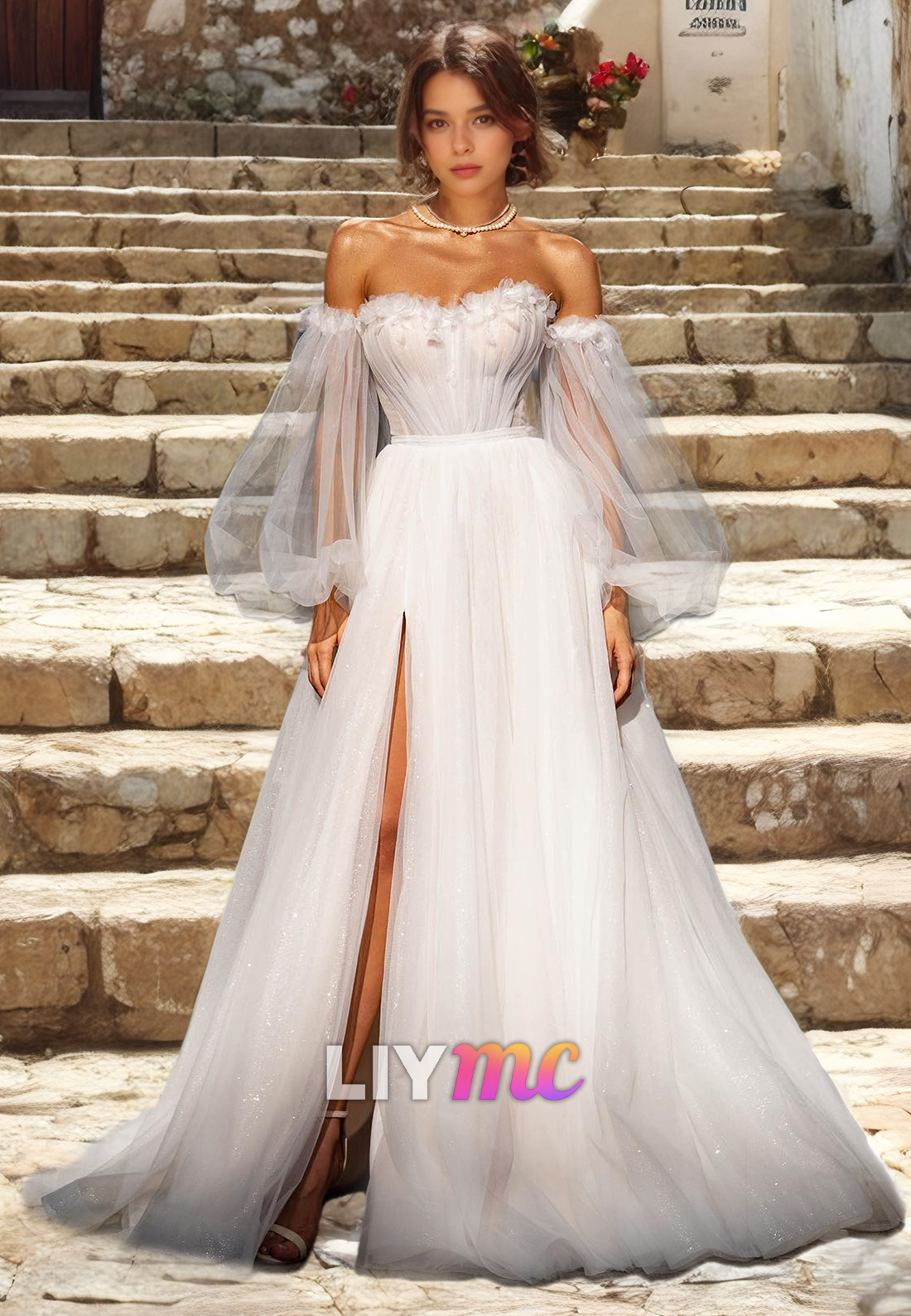 LW017 - A Line Sweetheart 3D Appliques Long Sleeves Boho Wedding Dress Liymc LW017 - A Line Sweetheart 3D Appliques Long Sleeves Boho Wedding Dress Liymc