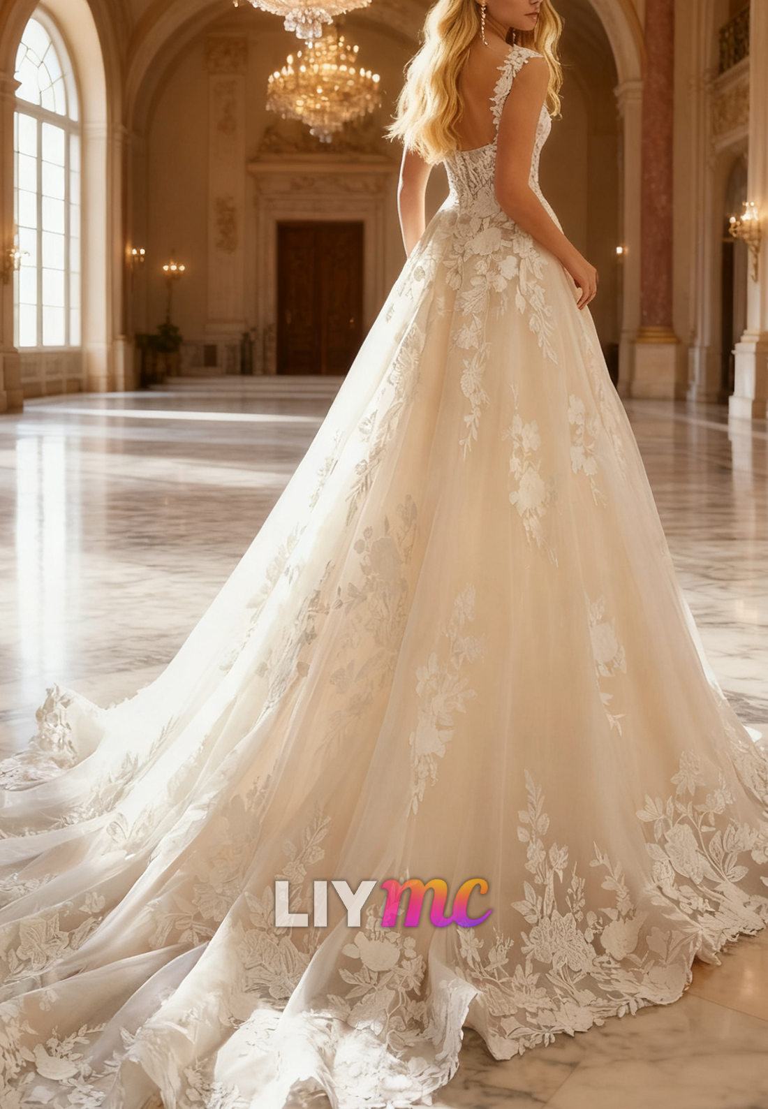 Sweetheart Straps Appliques A-Line Bridal Gown Wedding Dress