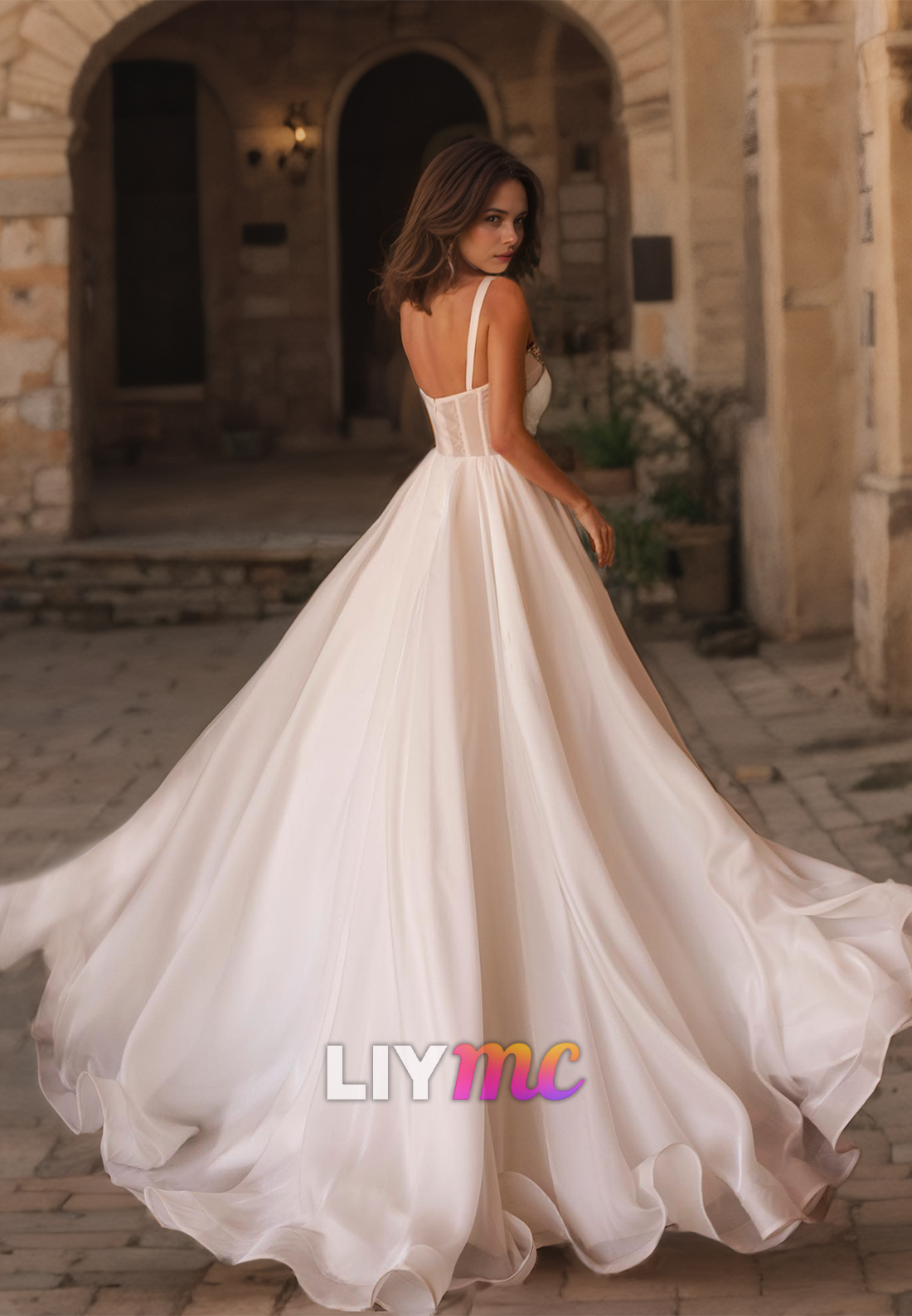 LW013 - A Line Sweetheart Beads Simple Rustic Wedding Dress