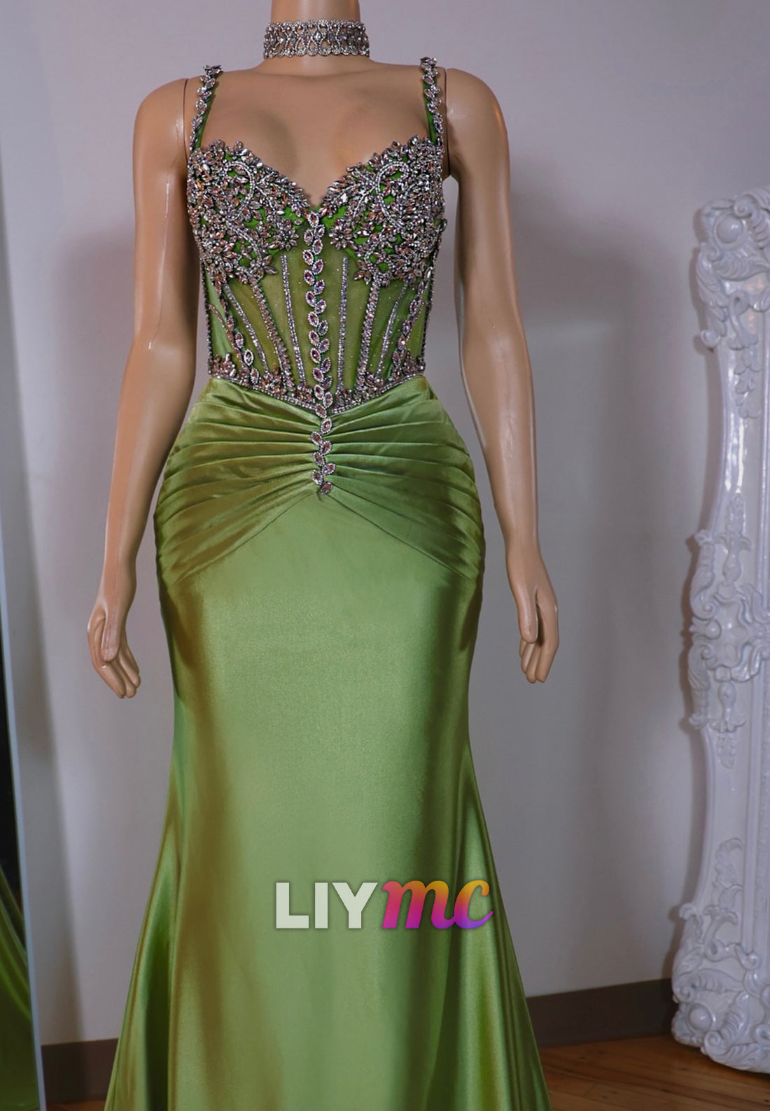 Sweetheart Straps Beaded Pleated Mermaid Prom Dress