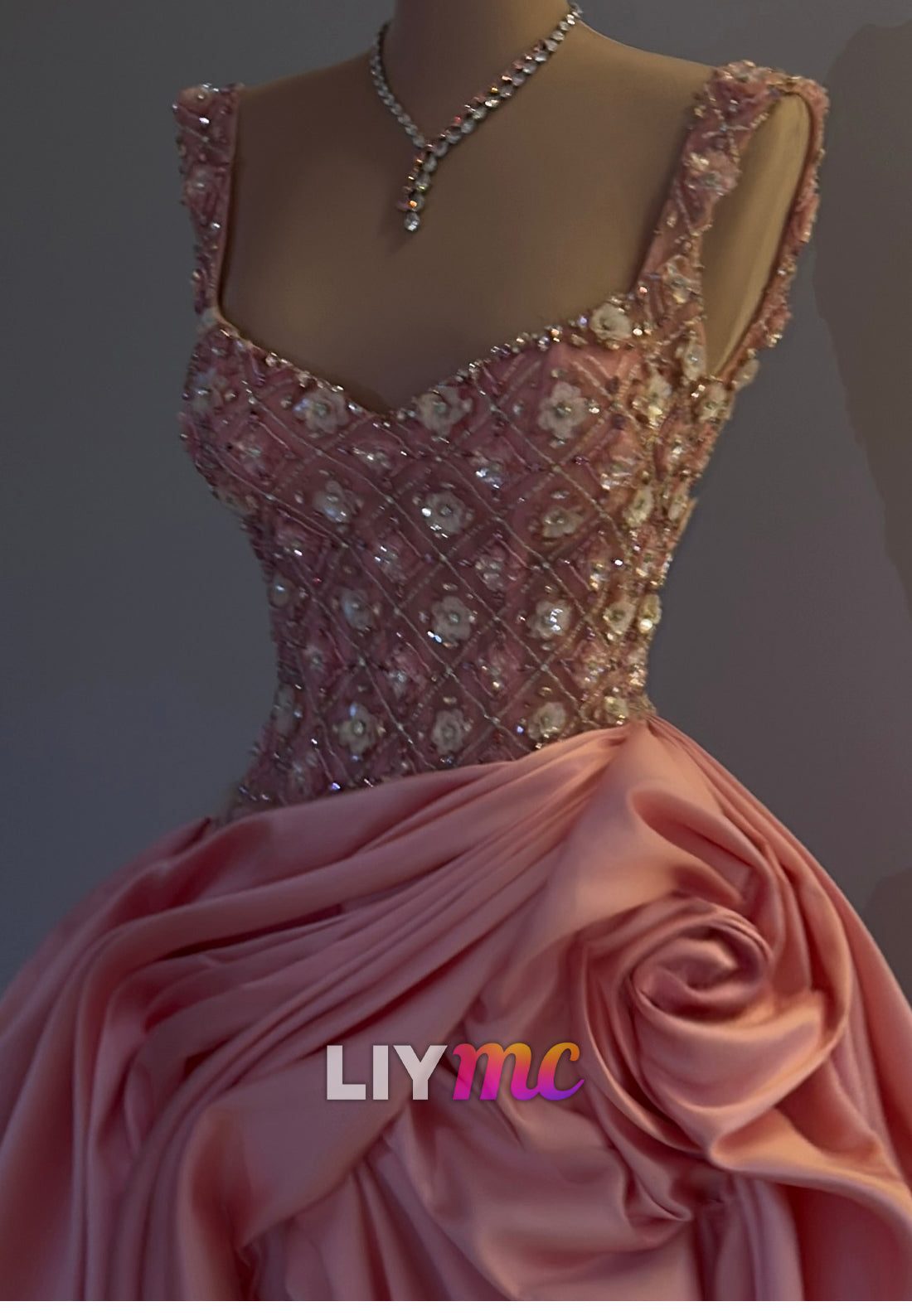 Sweetheart Straps Beaded Ruched Satin A-Line Prom Dress