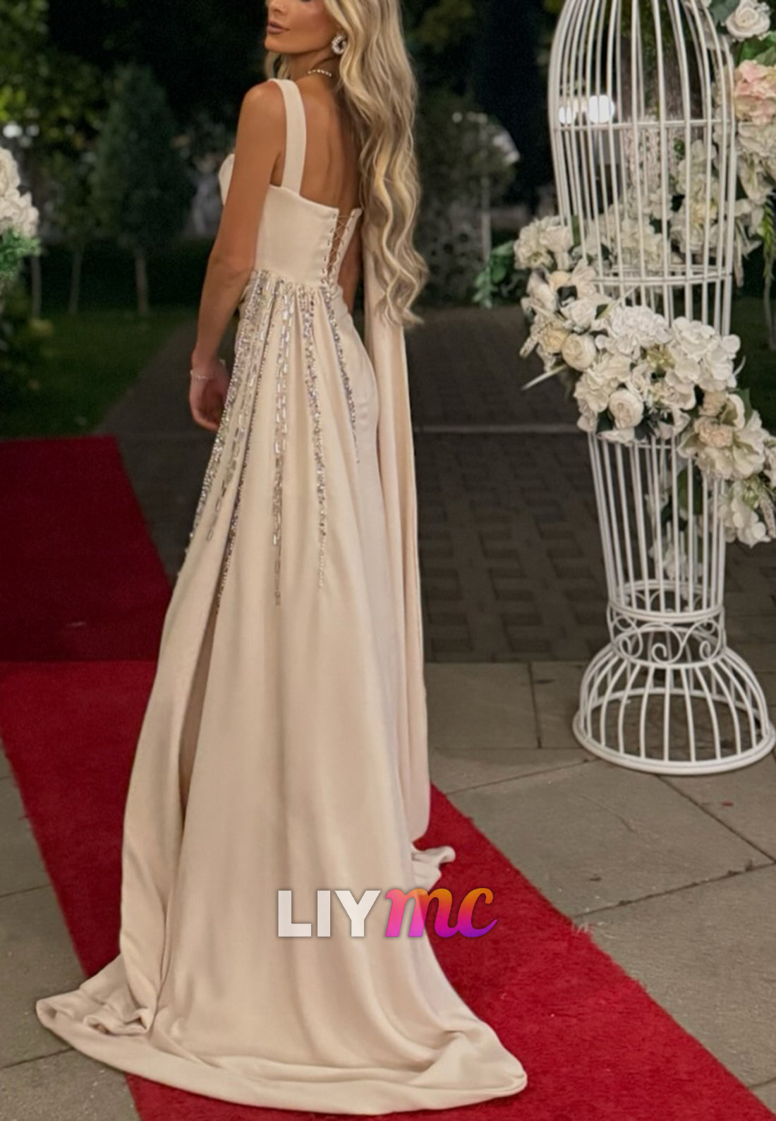 Sweetheart Straps Beaded Ruched Sheath Prom Dress