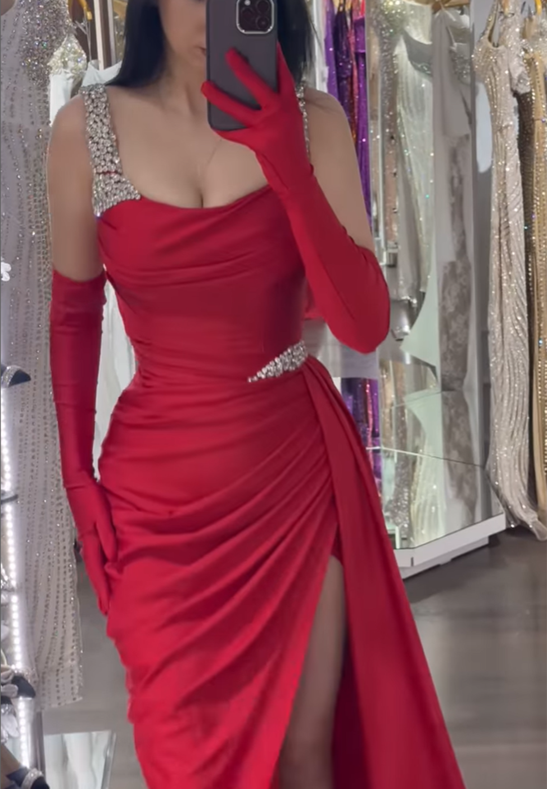 Sweetheart Straps Beaded Side Slit Sheath Prom Dress