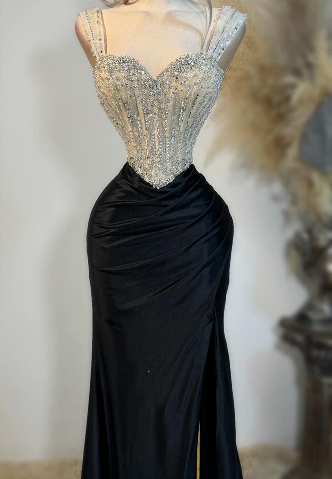 Sweetheart Straps Beaded Side Slit Sheath Sparkly Prom Dress