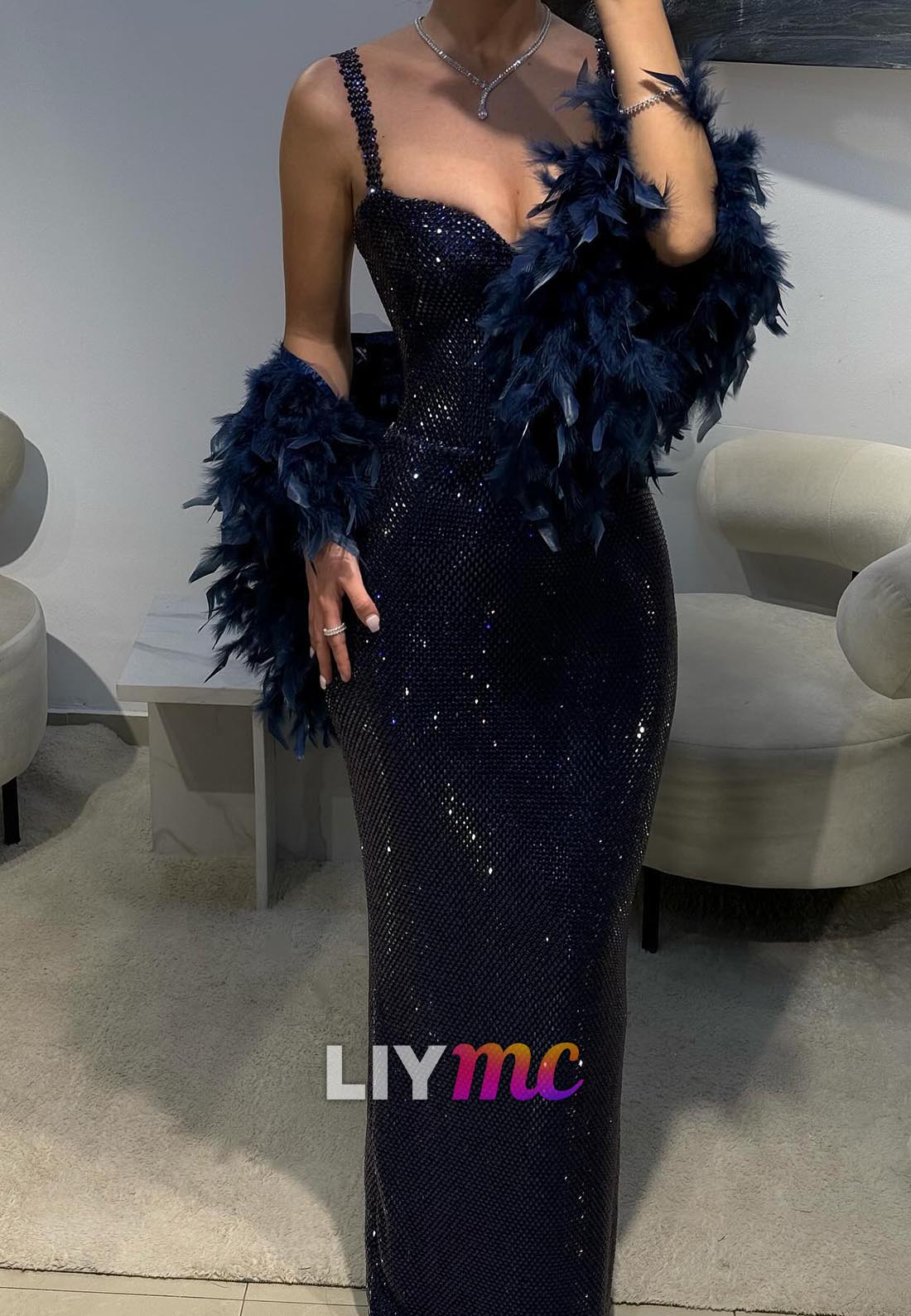 Sweetheart Straps Beaded Sparkly Mermaid Prom Dress