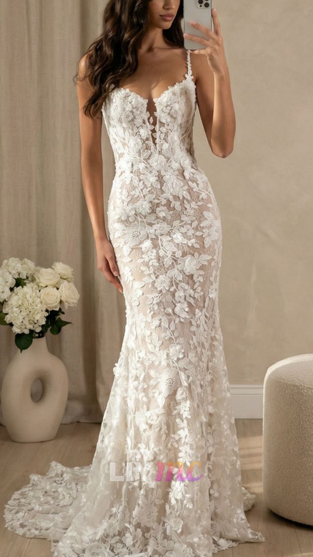 Sweetheart Straps Lace Appliques Mermaid Wedding Dress