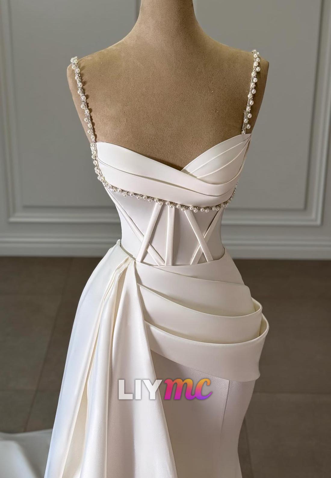 Sweetheart Straps Pearl Pleated Mermaid Wedding Dress
