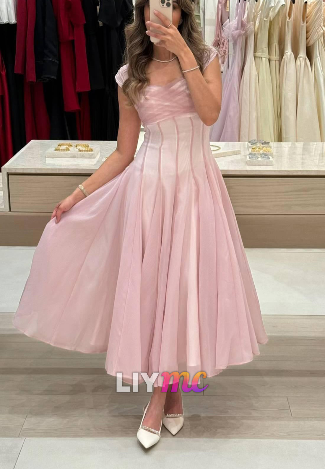 Sweetheart Straps Pleated A-Line Midi Prom Dress