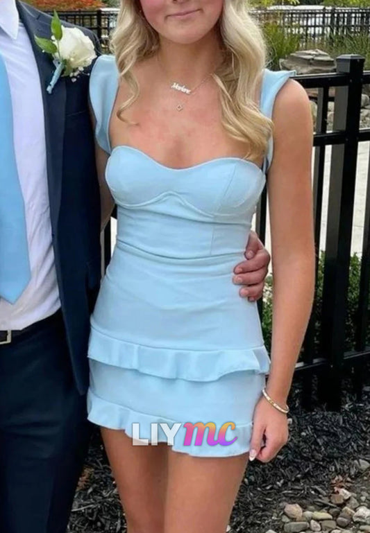 Sweetheart Straps Ruffles Sheath Party Homecoming Dress