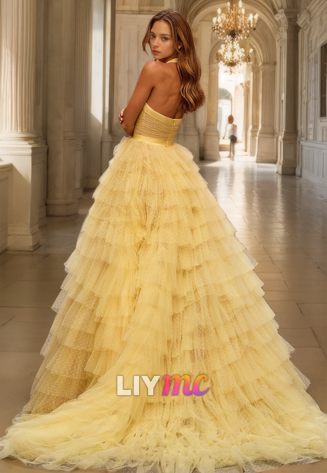 Sweetheart Straps Side Slit Tiered Tulle Ball Gown Prom Dress