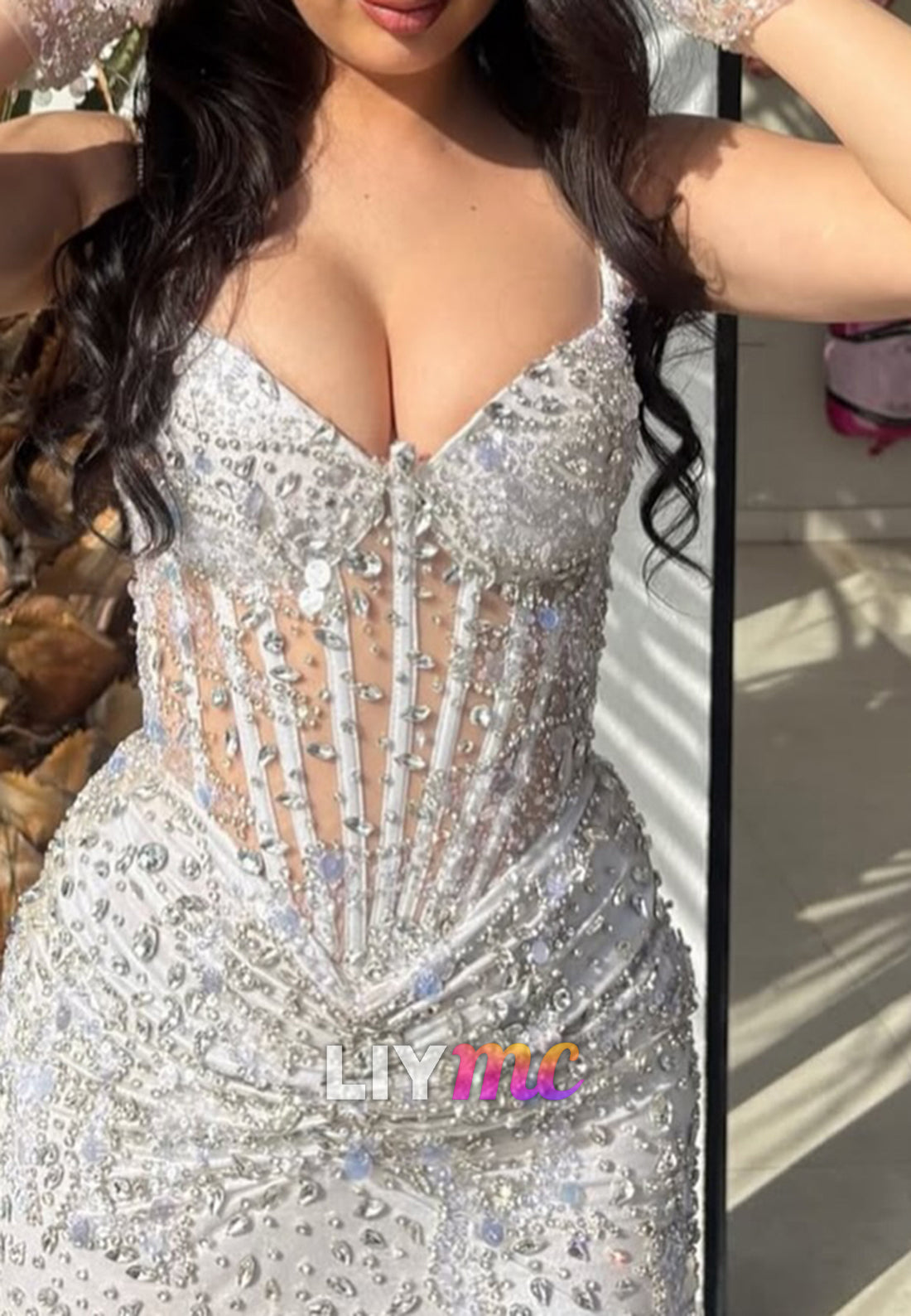 Sweetheart Straps Sparkly Fitted Silver Mermaid Prom Dress