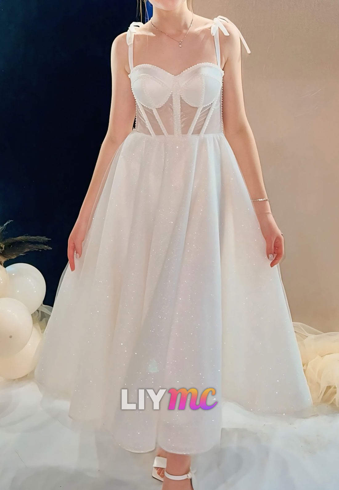 Sweetheart Straps Tulle A-Line Midi Wedding Dress