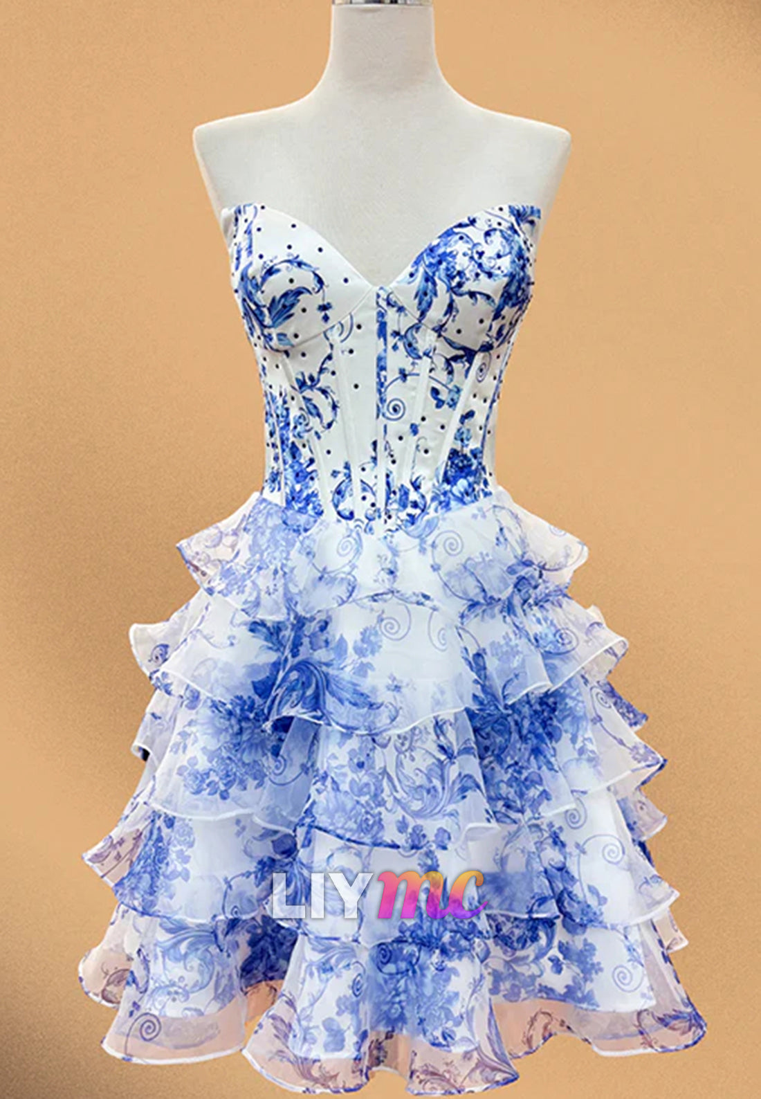 Sweetheart Tiered Floral Printed A-Line Homecoming Dress