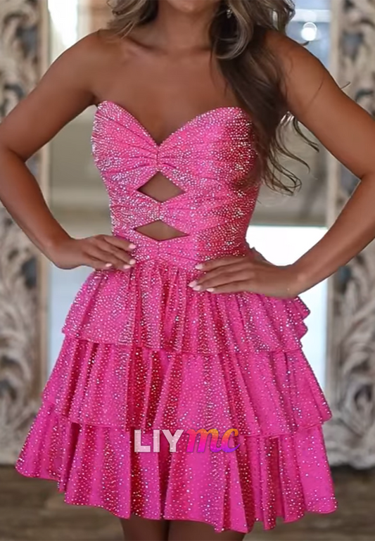 Sweetheart Tiered Sparkly A-Line Short Party Homecoming Dress