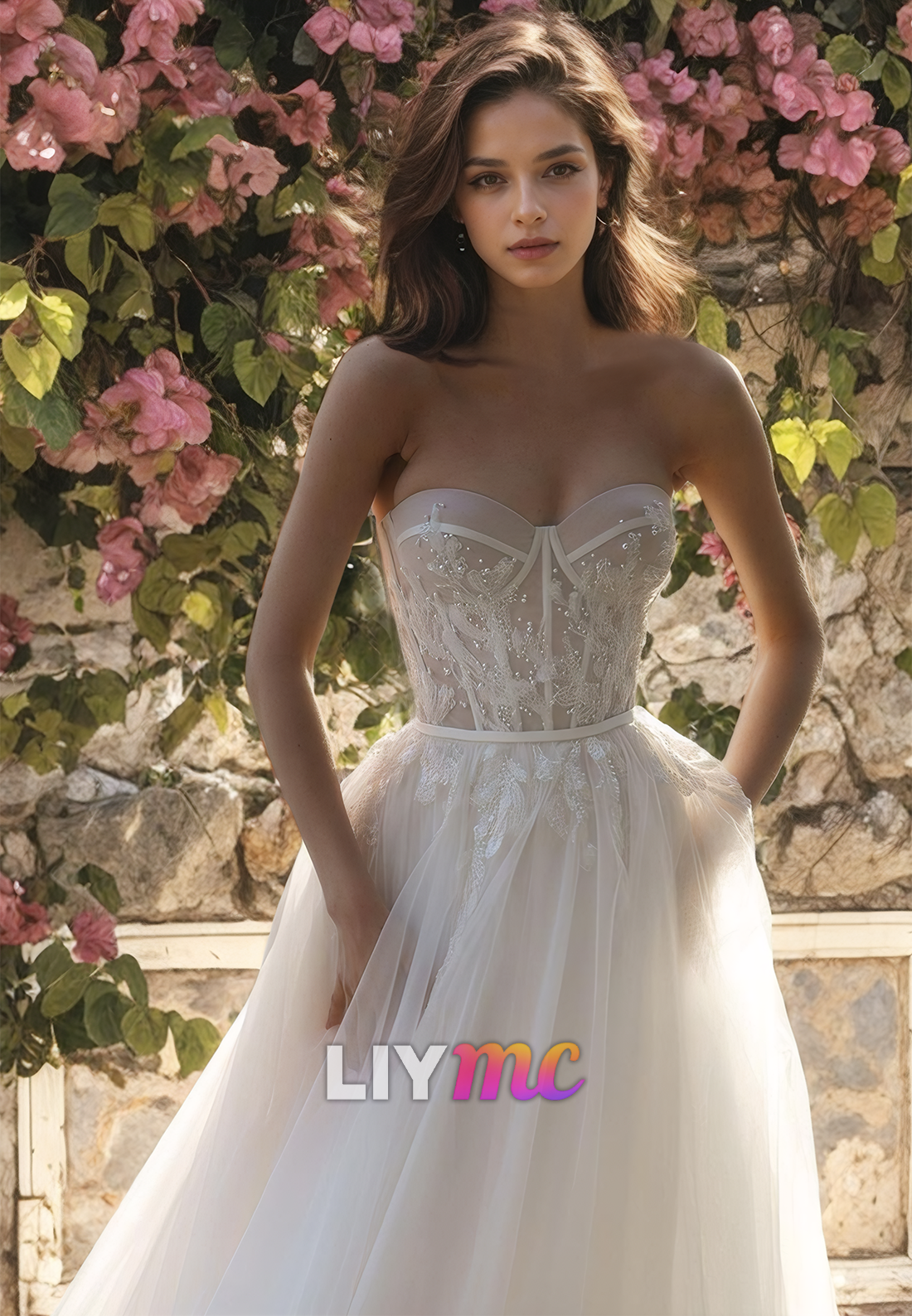 Sweetheart Tulle Floral Embellished A-Line Wedding Dress