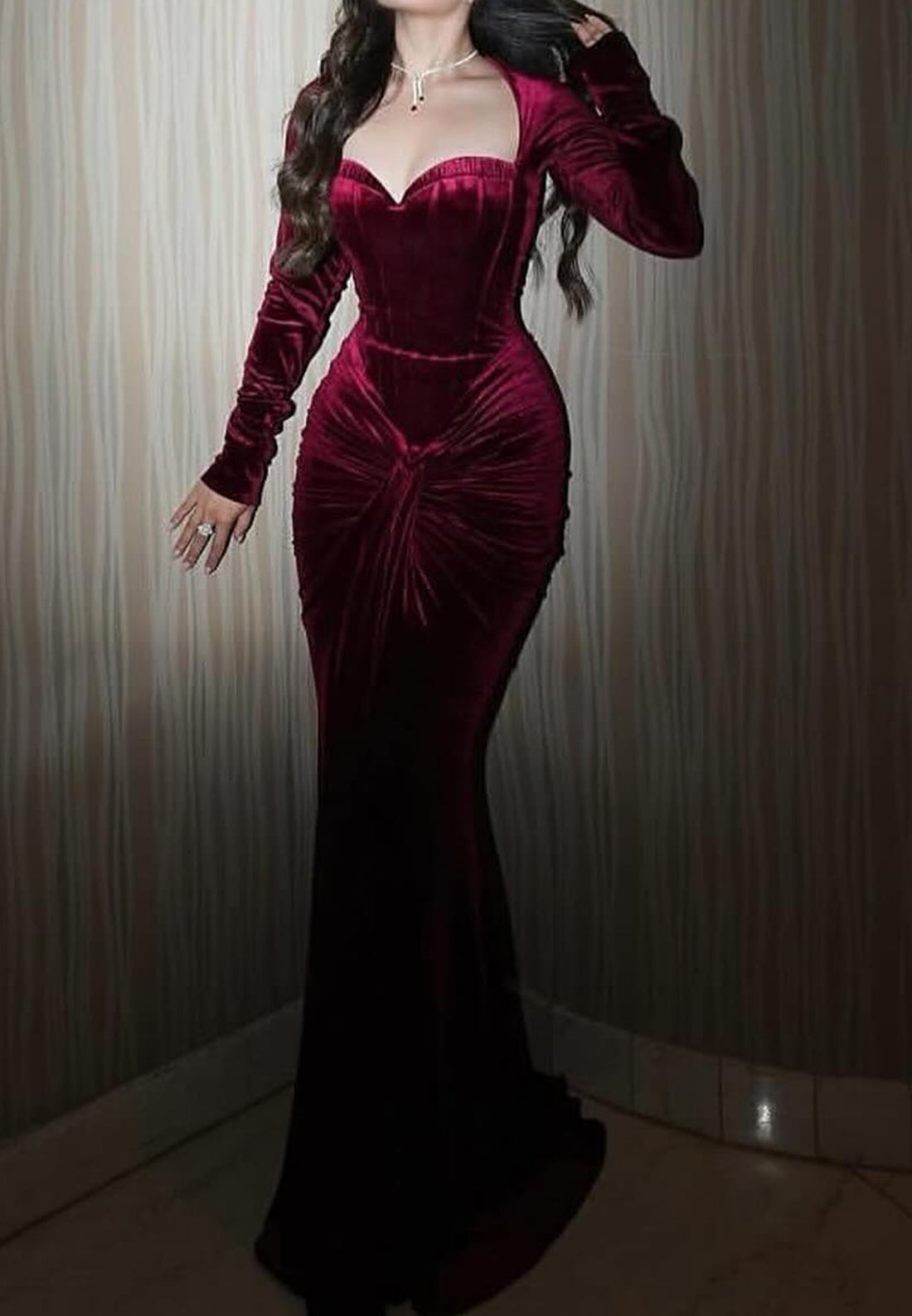 Sweetheart Velvet Long Sleeves Mermaid Formal Dress