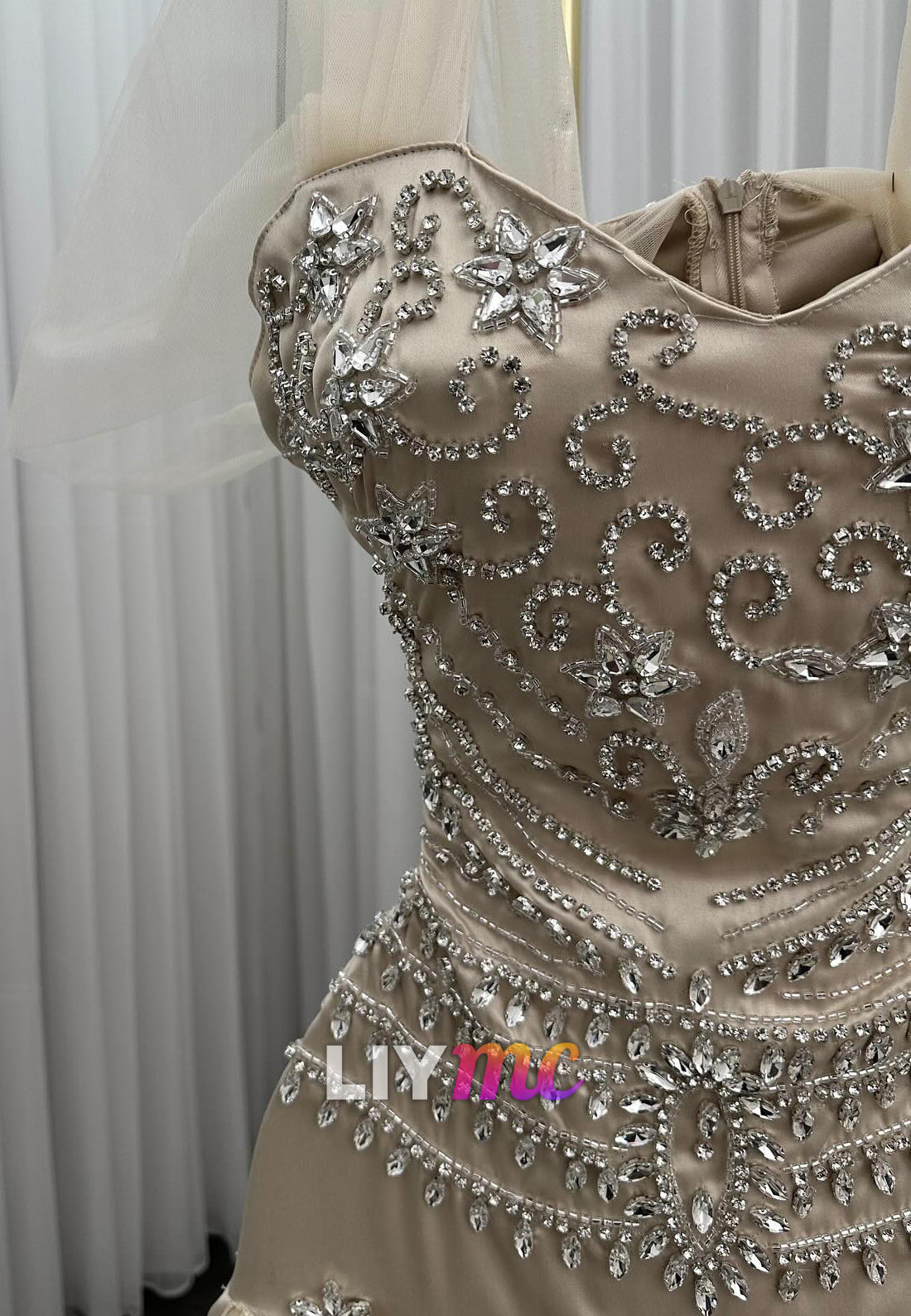 Sweetheart Cap Sleeves Beaded Tulle A-Line Prom Dress