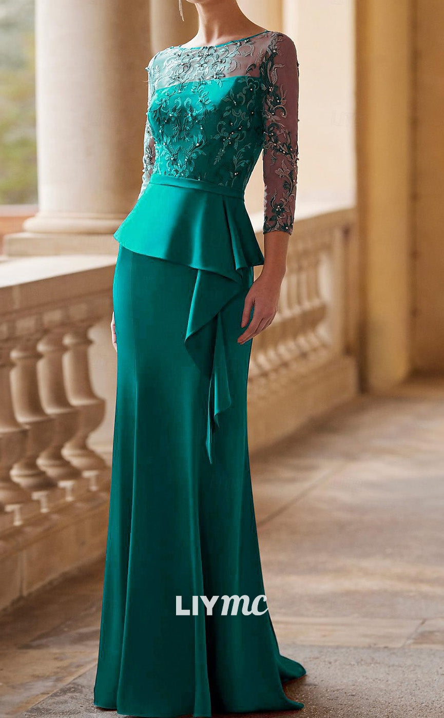 M1062 - Trumpet Mother of the Bride Dress Wedding Guest Illusion Neck Liymc M1062 - Trumpet Mother of the Bride Dress Wedding Guest Illusion Neck Liymc