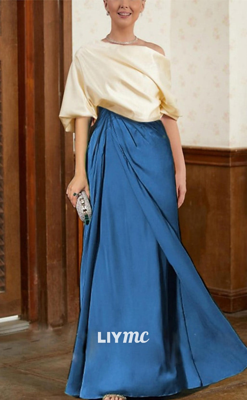 M1023 - Two Piece A-Line Mermaid Mother of Bride Asymmetrical Sleeves Gown