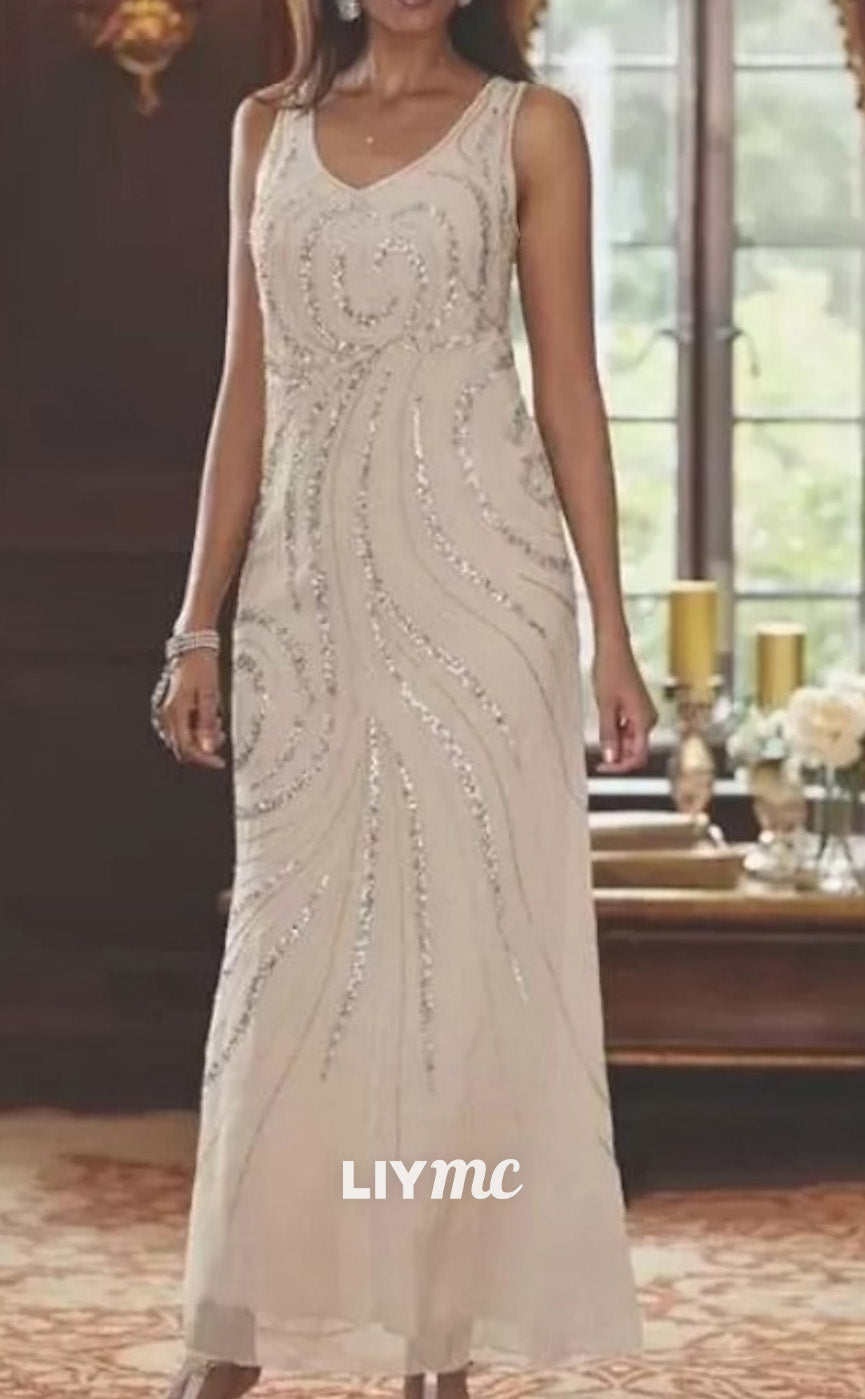M1003 - Two Piece Sheath Mother of the Bride Dress Sparkle & Shine V Neck Chiffon Sequin