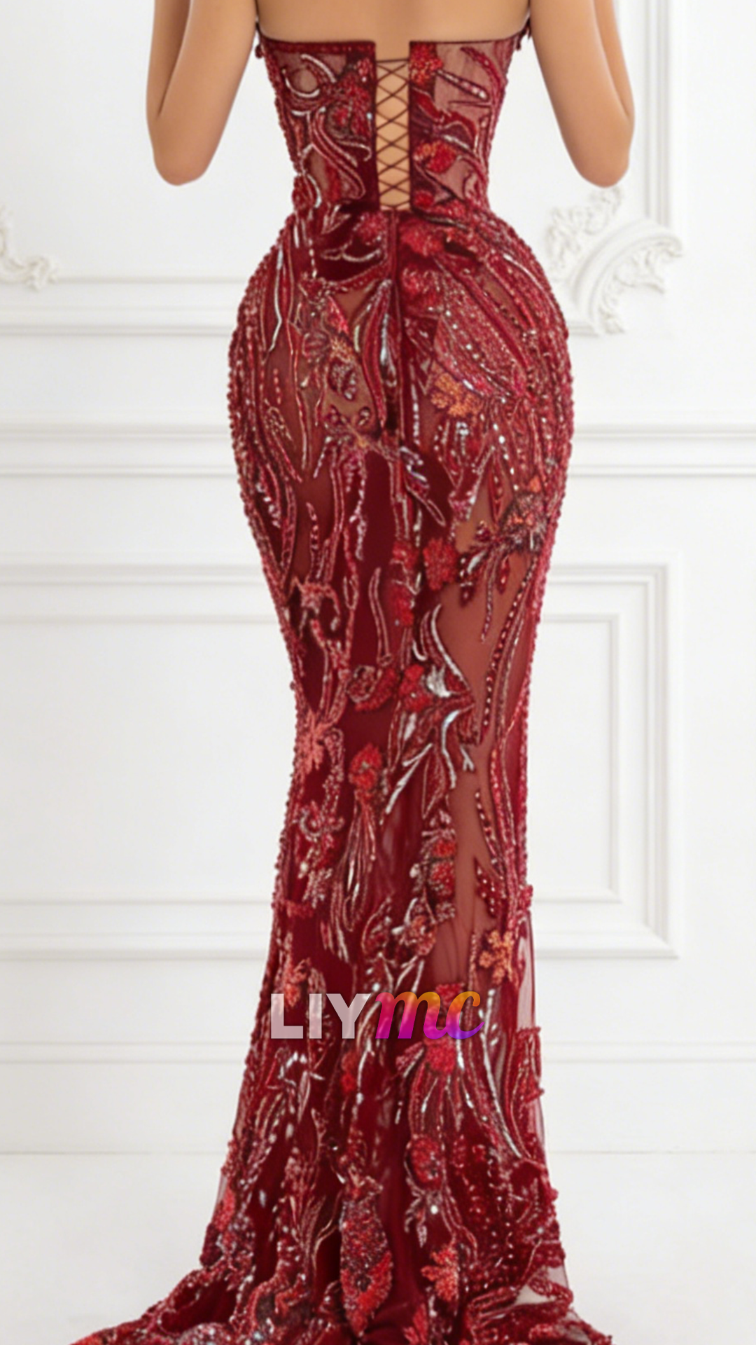 V-Neck Beaded Embroidery Mermaid Sparkly Prom Dress