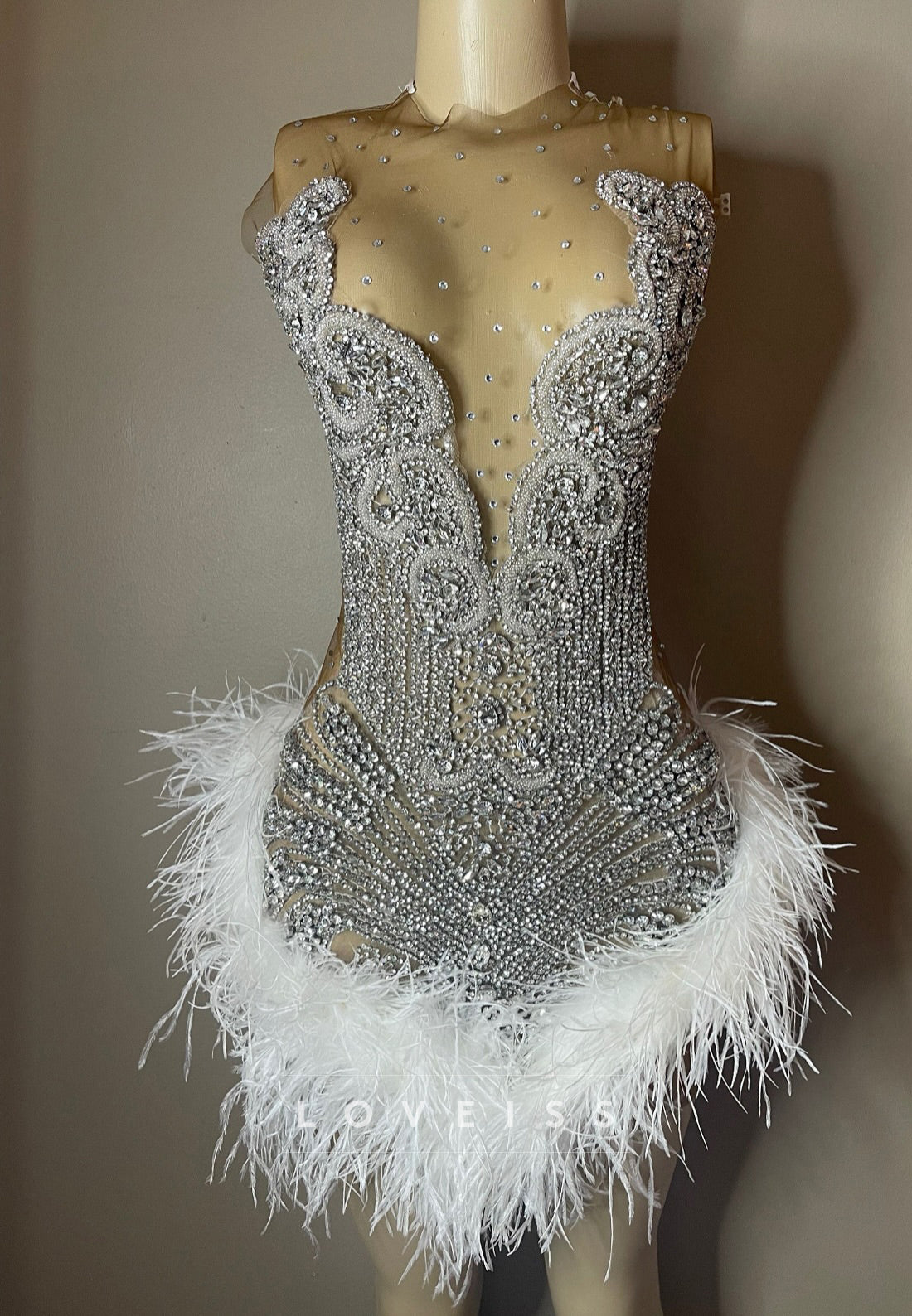 V-Neck Beaded Feathered Sheath Homecoming Dress for Black Girls