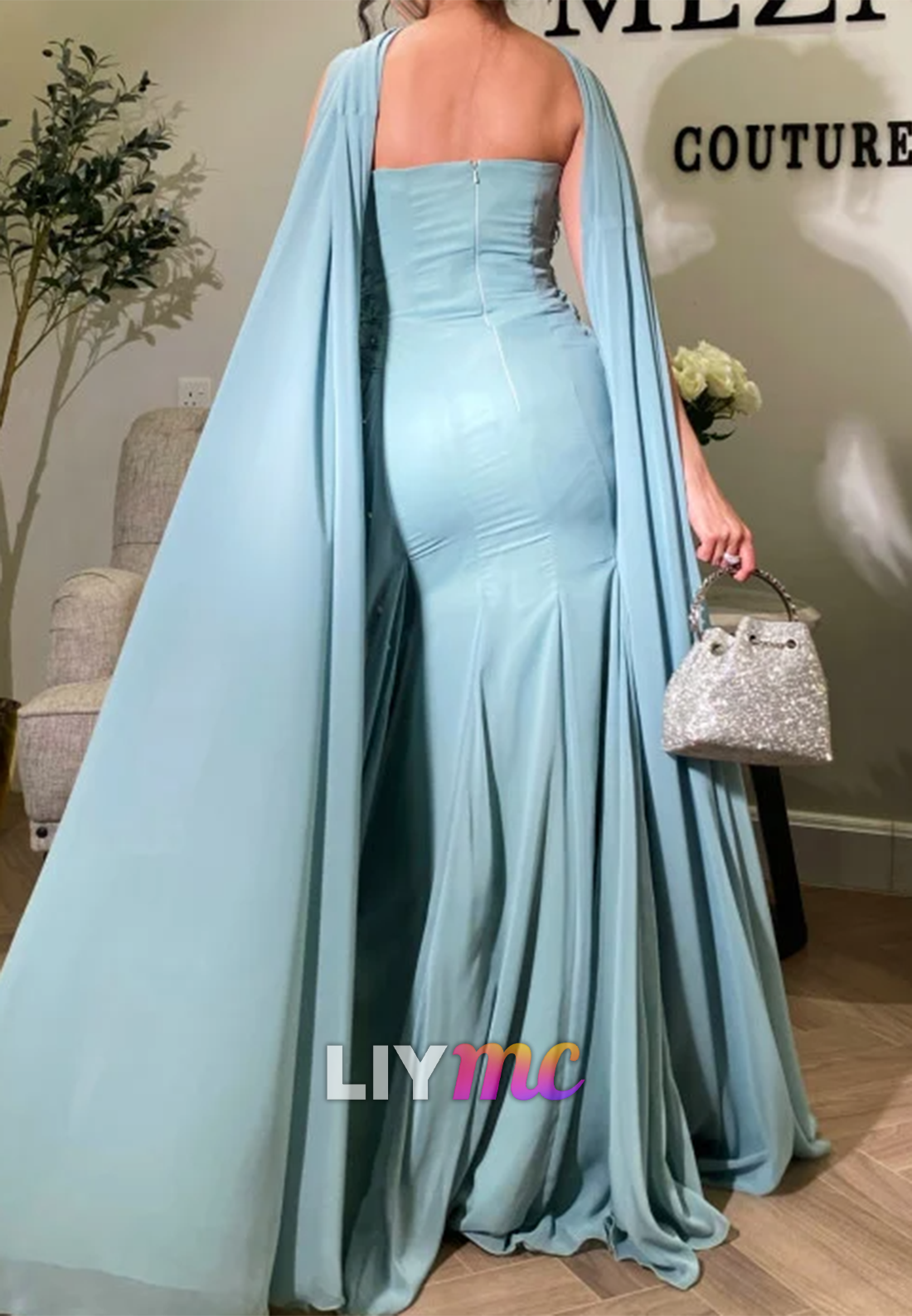 V-Neck Beaded Fitted Mermaid Evening Dress