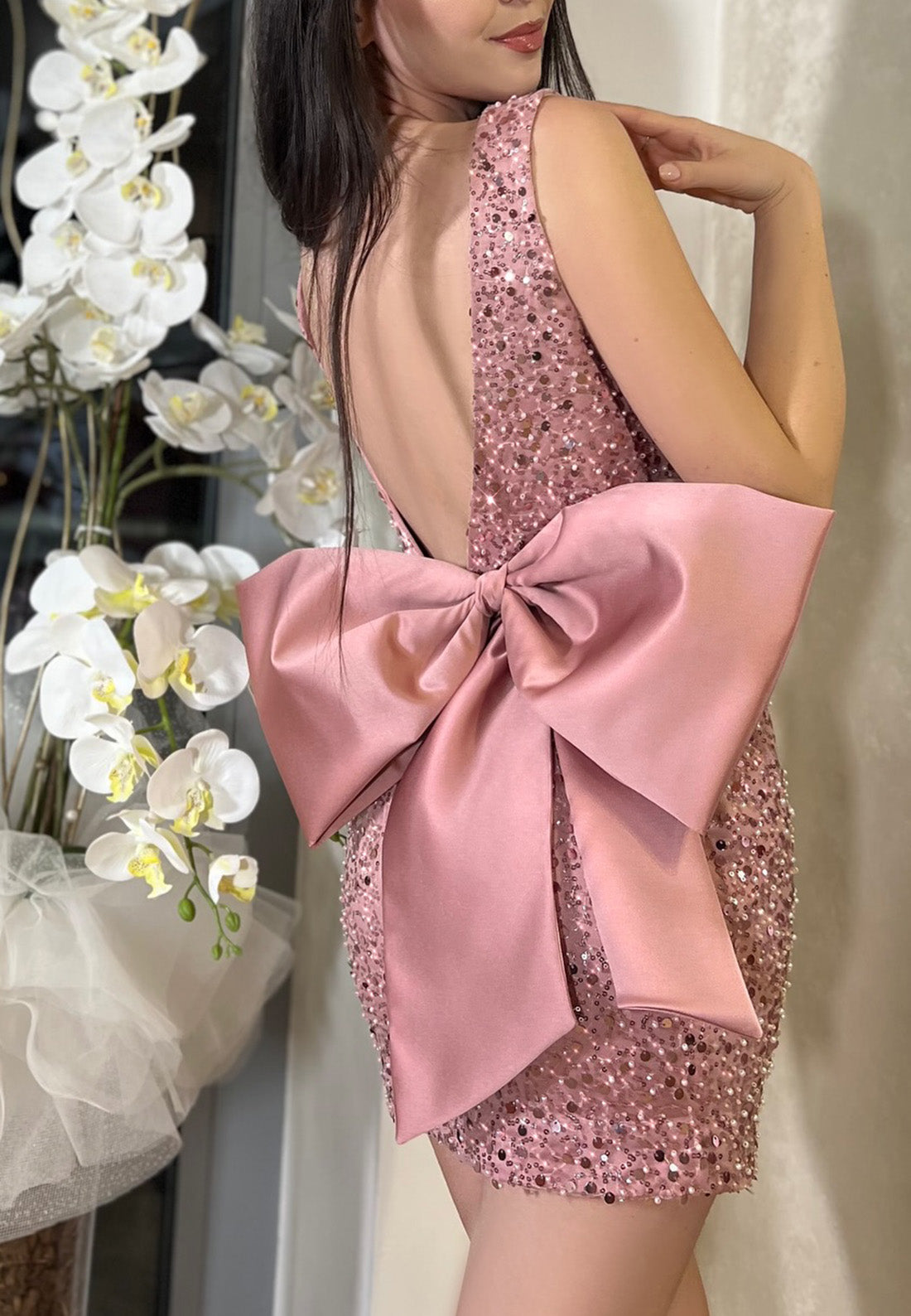 V-Neck Beaded Sequins Tiered Ball Gown A-Line Prom Dress