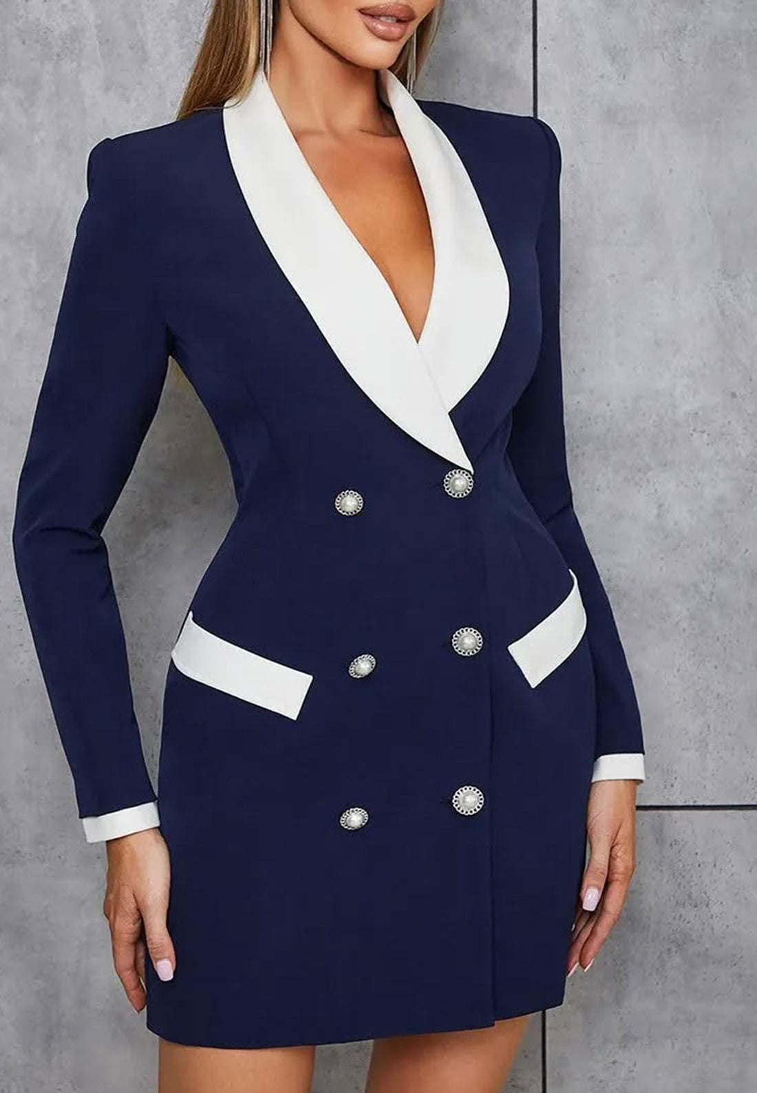 V-Neck Button Long Sleeves Blazer Sheath Short Dress