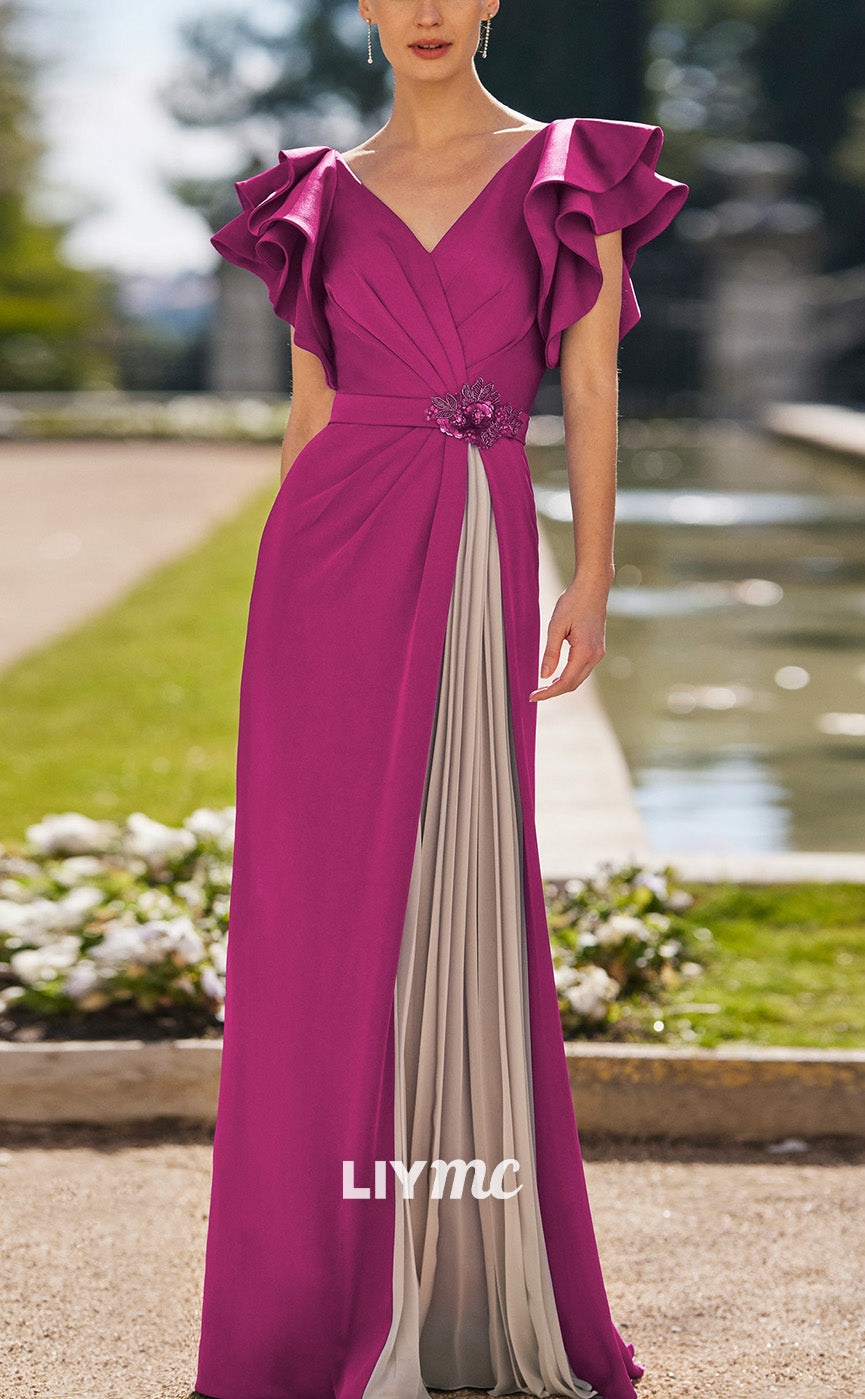 M1178 - V-Neck Cocktail Dress Pleated Ruffled A-Line Mother of Bride Dress