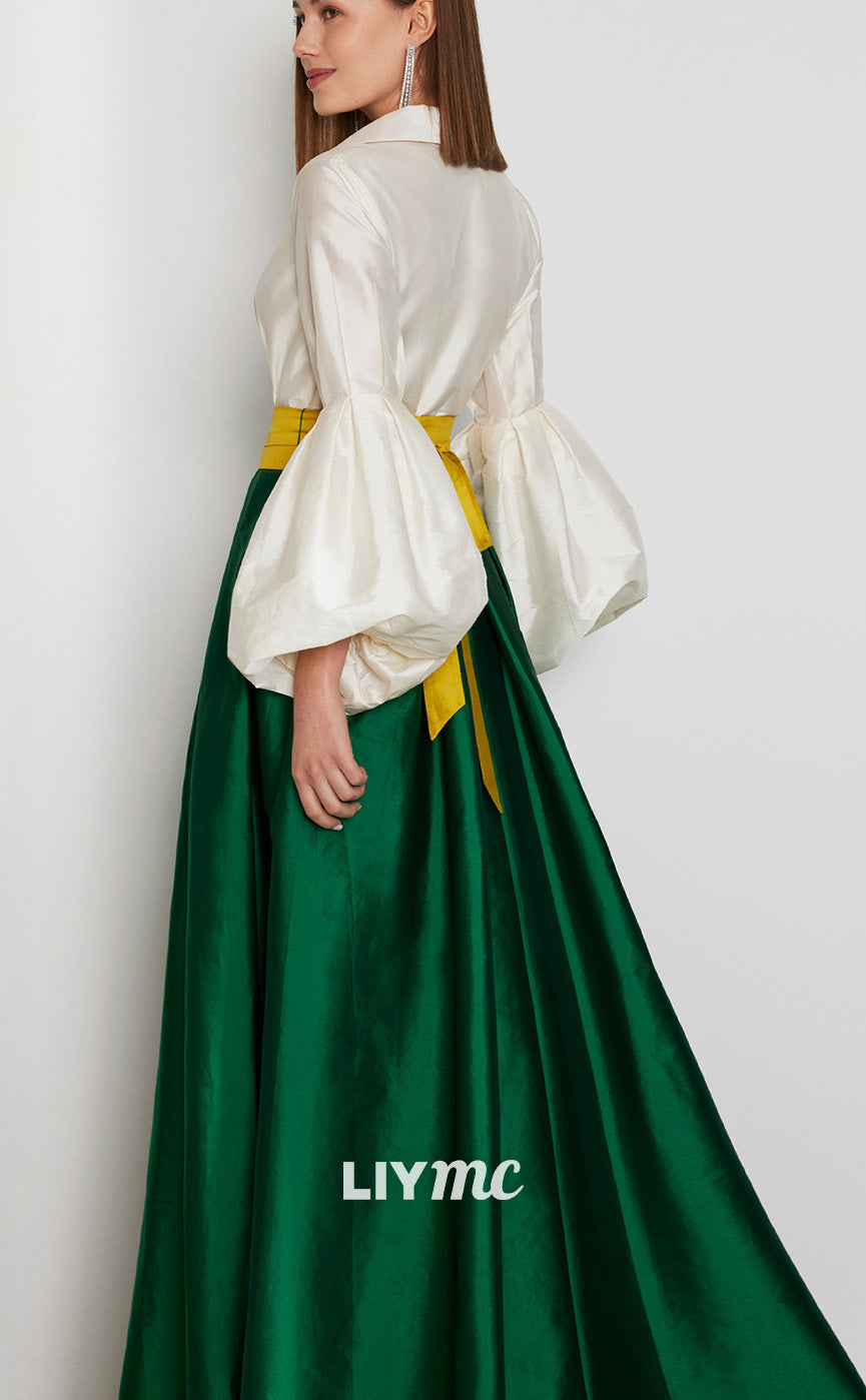 M1275 - V-Neck Long Sleeves A-Line Pleated Mother of Bride Dress Cocktail Dress