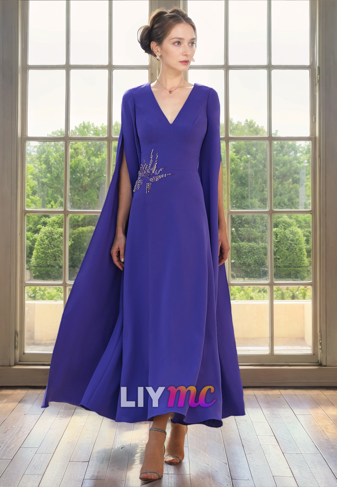 V-Neck Long Sleeves Appliques Beaded Sheath Satin Mother of Bride Dres Liymc V-Neck Long Sleeves Appliques Beaded Sheath Satin Mother of Bride Dres Liymc