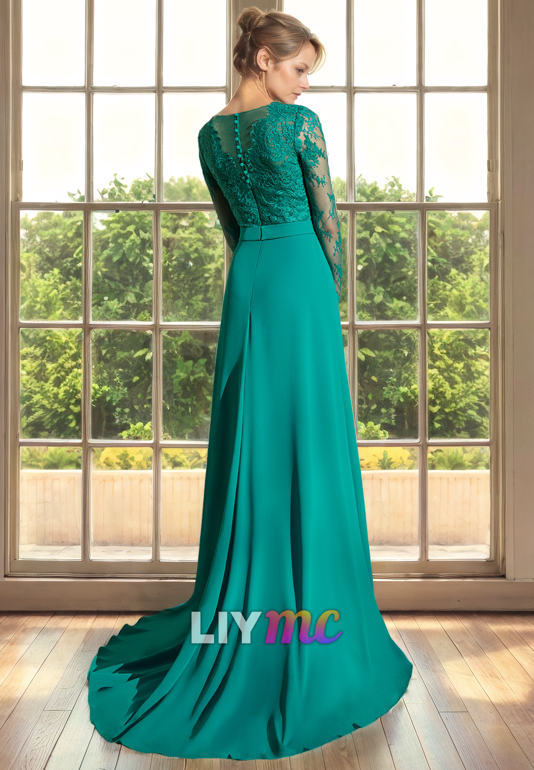 V-Neck Long Sleeves Appliques Long Mother of Bride Dress Cocktail Dress