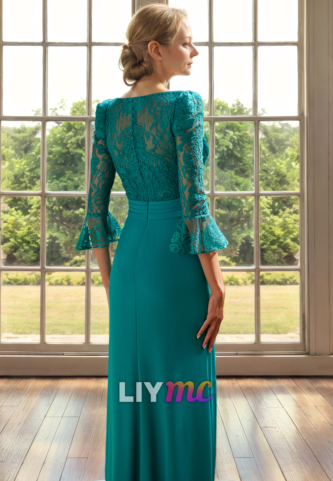 V-Neck Long Sleeves Appliques Ruched Sheath Mother of Bride Dress Cocktail Dress