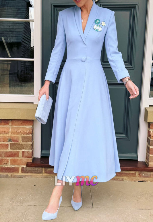 V-Neck Long Sleeves Blazer A-Line Mother of Bride Dress