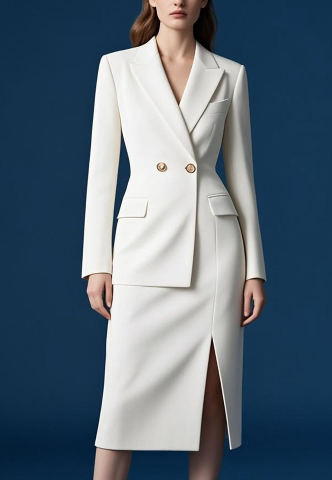 V-Neck Long Sleeves Blazer Button Sheath Work Dress
