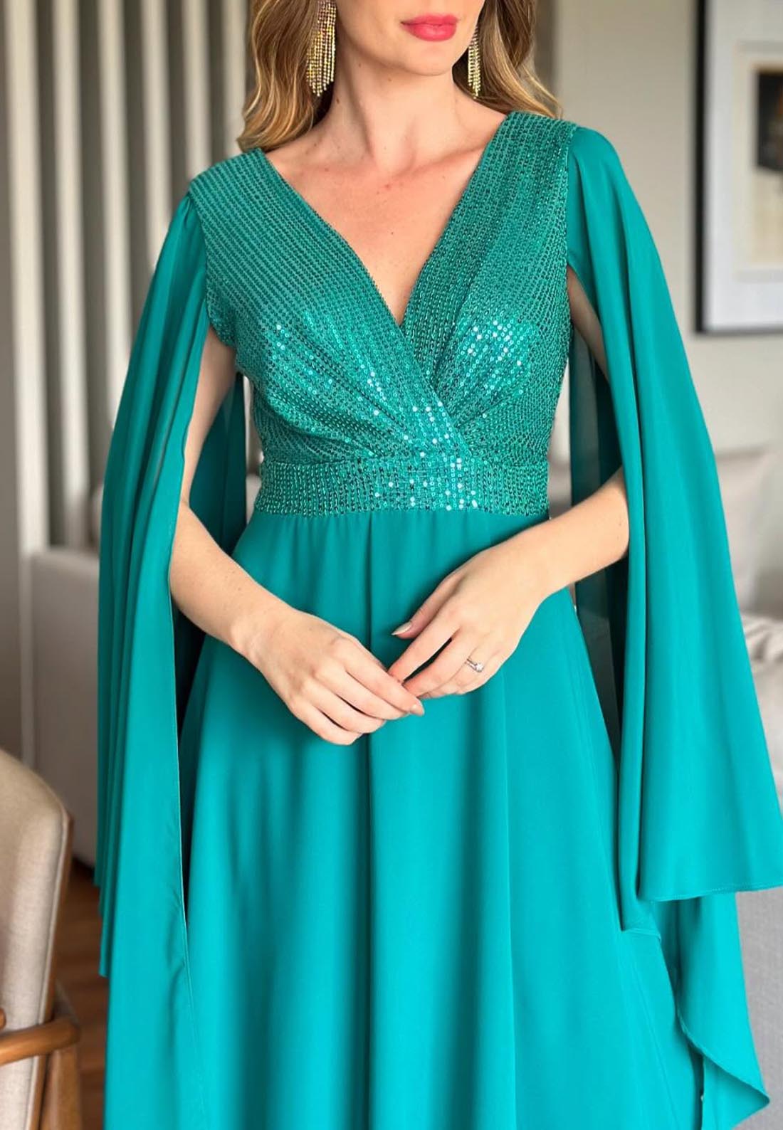 V-Neck Long Sleeves Chiffon A-Line Mother of Bride Dress